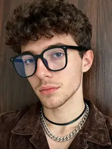 Men's Square Plastic Casual Retro Korean Style Trendy Flat Lens Eyeglasses Frame, Fashionable and Comfortable Glasses, Stylish Square Frames
