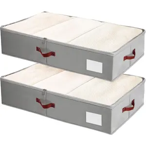 2 Pack Large Under Bed Storage Bins with Clear PVC Lids – Underbed Organizers with Heavy-Duty Handles, Reinforced with 800G PP Panels & 80G Non-Woven Fabric, Waterproof & Foldable