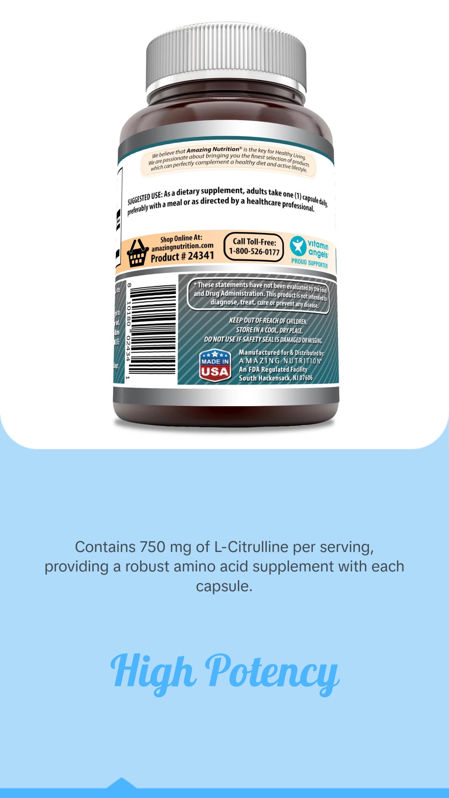 Amazing Formulas L-Citrulline Supplement | 750 Mg | 180 Capsules | Non-GMO | Gluten-Free | Made in USA