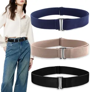 3 Pack No Show Elastic Stretch Belts for Women and Men, Invisible Strap Belt with Flat Buckle for Jeans Pants Dresses Adjustable