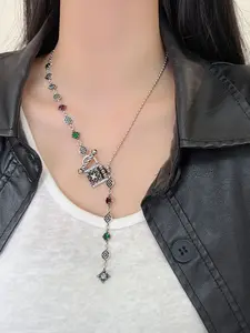 Women's Cross Pendant Necklace, Vintage Colorful Zirconia Design, Unique & Versatile Jewelry Accessory, Perfect Gift for Her