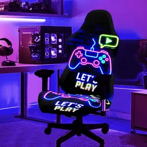 1Set Competitive Gamepad Pattern UV Blacklight Reactive Glowing Computer Gaming Chair Cover, Milk Fiber Fabric With Elastic And Detachable Design That Is Machine Washable. Suitable For Office, Bedroom And Game Chair Decoration.