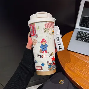 530ML/ 17.92oz Paddington Bear London Icons Watercolor Pattern Print Phone CaseCoffee mug with straw and lanyard | 316 stainless steel, keeps drinks hot & cold | Portable travel & sports cup | Ideal for home and outdoor activities.