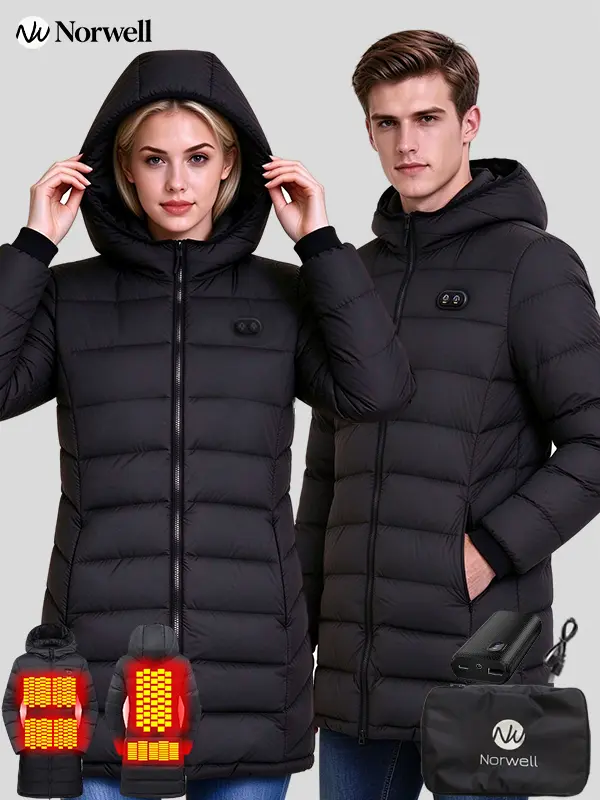 Norwell New Women's Heated Long Sleeve Puffer Down Jacket with 7.4V 5000mAh Battery Pack, Dual Control 7 Heat Zones Winter Windproof Waterproof Warm Slim Fit Coat with Hood for Commuting, Full-Zip Parka, Winter Outfits #FallFreshness #outdoorfun
