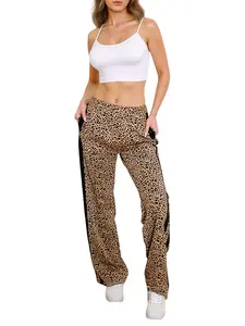 FISOEW Womens Casual Leopard Print Pants High Waisted Loose Fit Contrast Color Comfy Lounge Long with Pockets baggy Womenswear Slim capris plus size sweatpants buy clothes pants teacher outfits work outfits Breathable Bottom demitra low rise pants sa