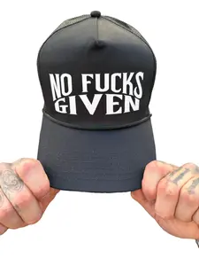 TheDriveClothing NO FKS GIVEN Curved Bill Black Snapback Hat – Black Trucker Cap With White Print, Adjustable Mesh Back, Unisex Streetwear Casual Everyday Hat