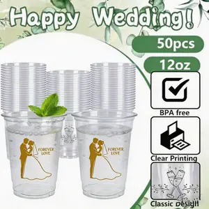 150-pack 12-ounce reusable clear plastic cups, suitable for parties, Christmas, weddings, Mother's Day, and Halloween disposable thickened plastic cups, wedding decorations, wedding supplies