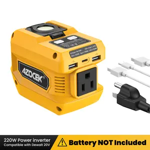 220W Power Inverter Compatible with Dewalt 20V Battery, DC 20V to AC 110V Portable Power Station with 1 AC Outlet, 2 USB Ports & 1 Type-C Fast Charging, 400LM LED Work Light，[Battery Not included]