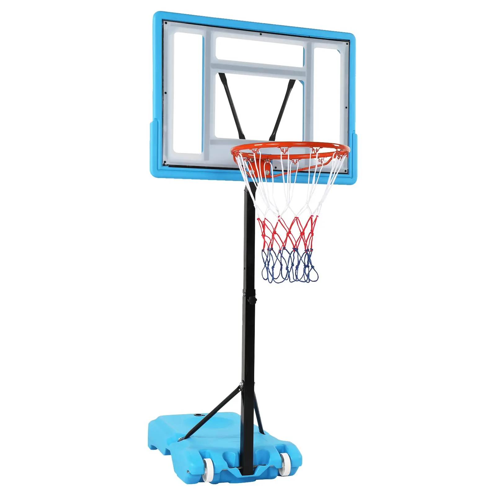 Poolside Basketball Hoop - Adjustable Height 45-53" Swimming Pool Basketball Hoop Stand with Fillable Portable Upgraded Base, Basket Ball Hoop