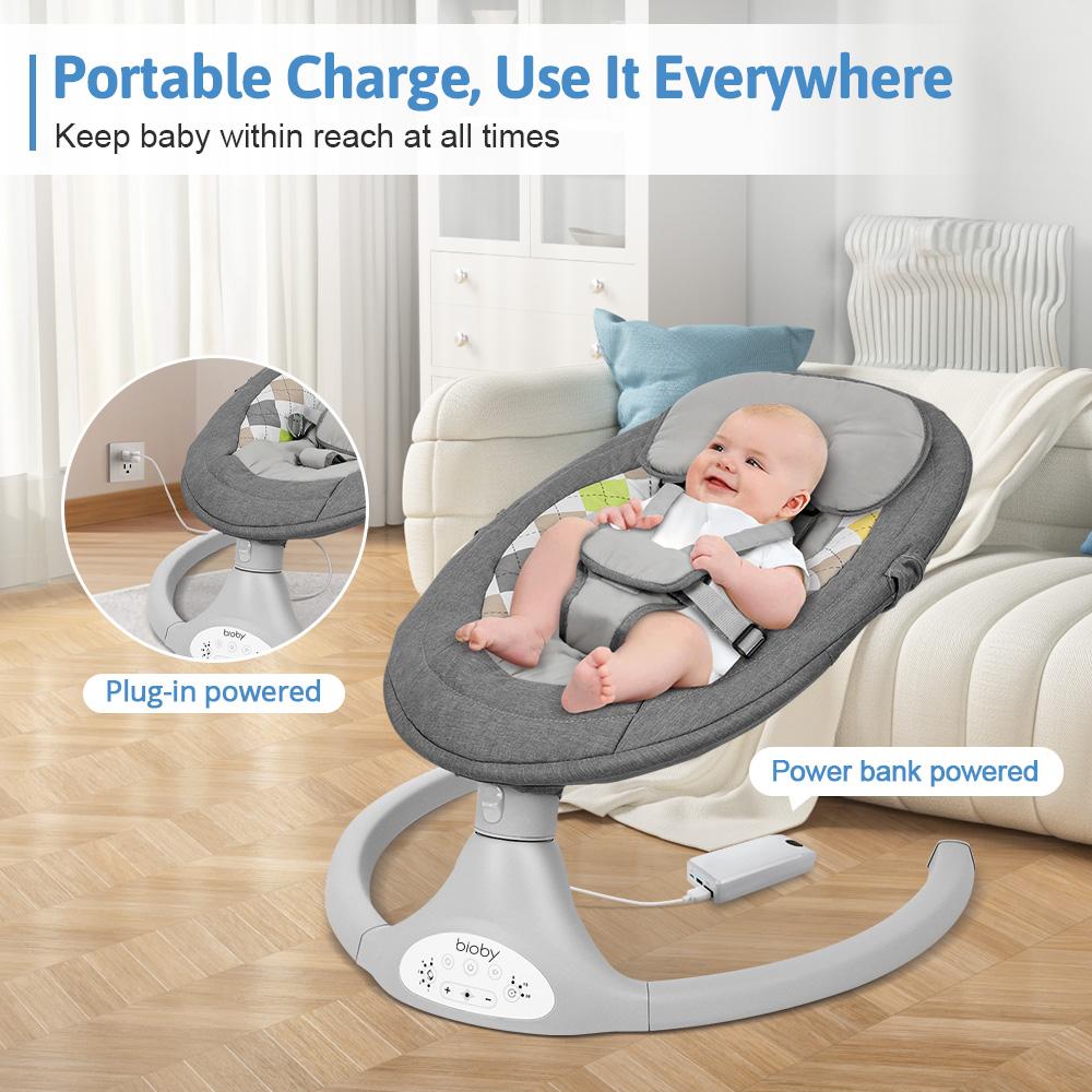 COMOMY Baby Swing for Infants with 5 Natural Sway Speeds, Portable Bt Music Baby Swing with Remote Control & 5-Point Harness, Hands-Free Baby Soother, Lightweight Baby Rocker for 5-20 Lb, 0-6 Months, Grey, Valentine's Day