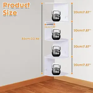Corner Shelf Wall Mount, 5 Tier Corner Bookshelf, Floating Display Shelves for Home, Living Room, Bedroom, Office, Bathroom, Small Spaces Decorations, 7.87 X 7.87 X 33.46 INCHES (White)