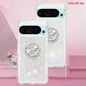 Luxury Quicksand Glitter Ring Holder Case for Google Pixel 9 8 10 Pro XL 7A 8A 9a 9 10 8 Pro Shiny Soft Airbag Shockproof Cover