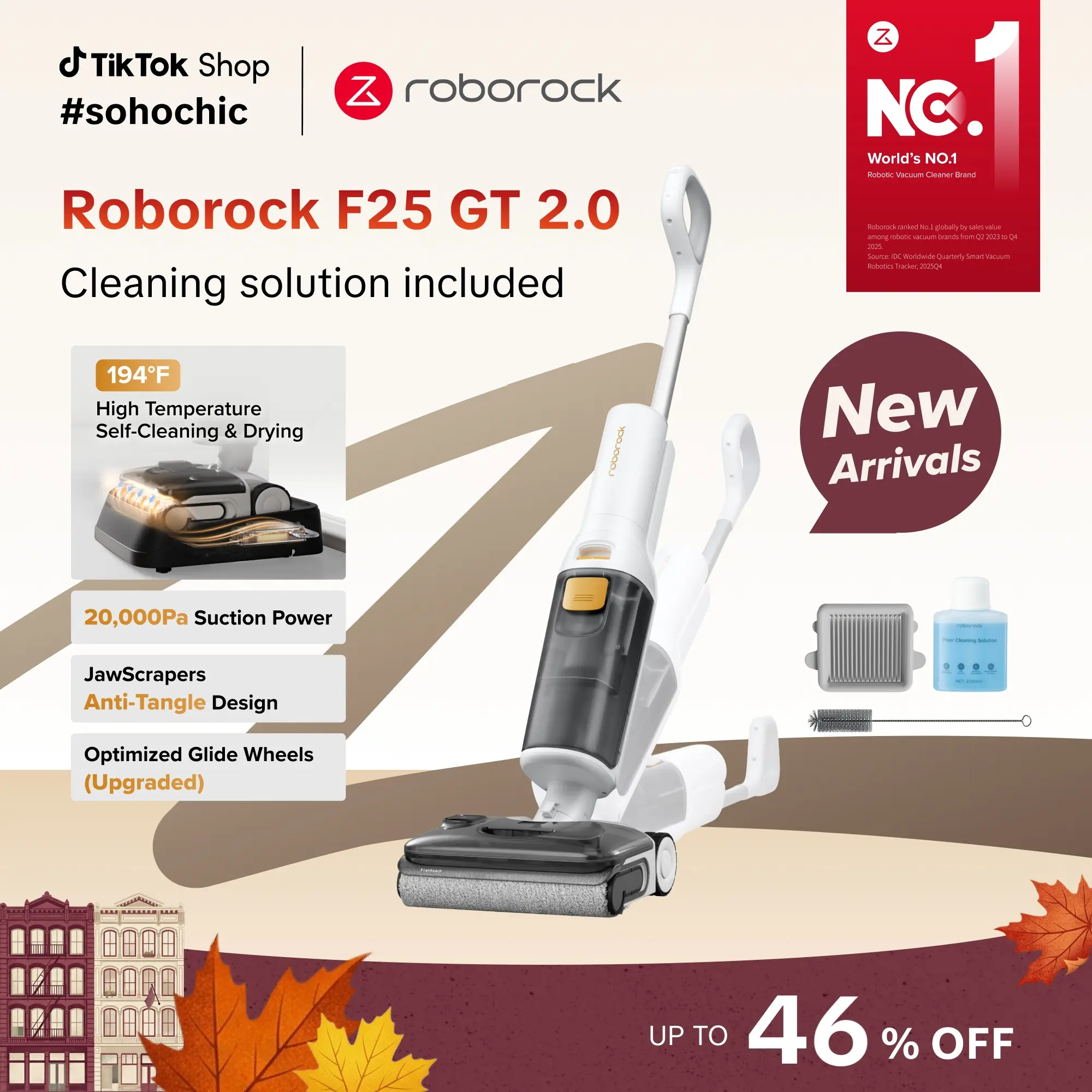 [new arrivals] Roborock F25 series GT 2.0 wet and dry Vacuum Cleaners, 20000Pa Suction, 194°F Self-Cleaning Electric Mop, 180° Lie-Flat Edge to Edge Mopping for Tile, Hardwood Floors, Lightweight  #roborocknewarrives #tiktokshopstockup
