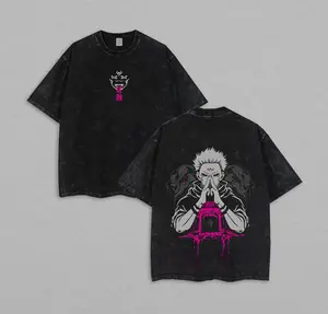 Ryomen Sukuna JujutsuKaisen JJK Washed T-Shirt – Hot Trend Vintage Oversized Anime Streetwear, King of Curses Graphic Tee, Cursed Energy Aesthetic, Dark Urban Fashion Bestie