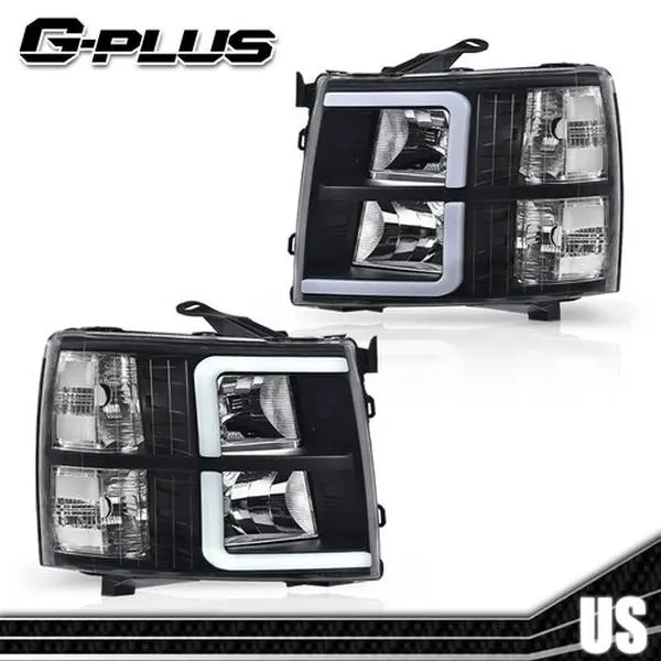 G-PLUS LED DRL Tube Headlights, Headlight Replacement for 2007-2013 Chevy Silverado 1500 2500 3500, Black LED Front Lights, Vehicle & Truck Accessories, Led Drl Headlamps
