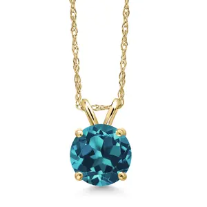 14K Yellow Gold London Blue Topaz Pendant Necklace for Women | 1.33 Cttw | Gemstone November Birthstone | Round 6.5MM | With 18 Inch Chain