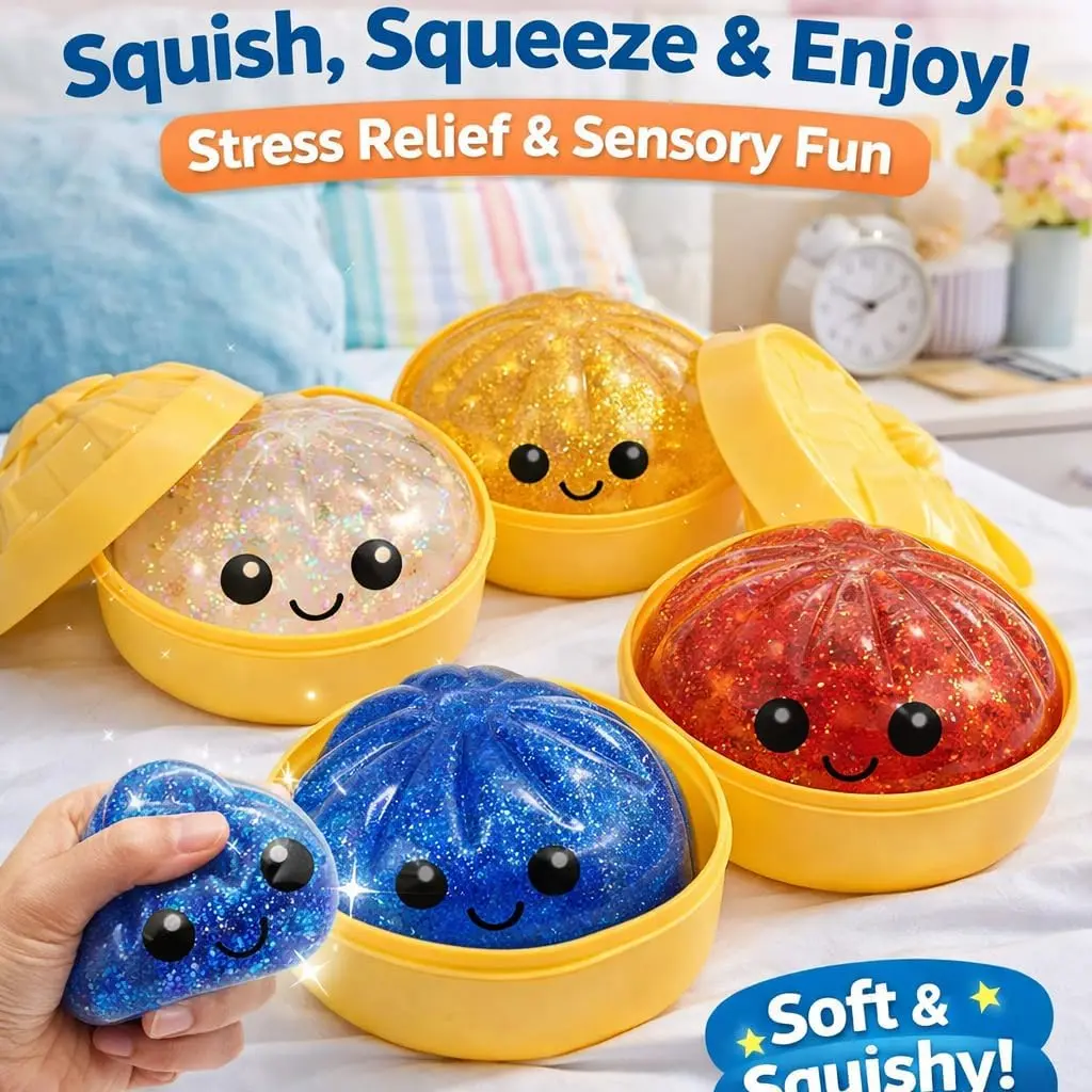 Cute Galaxy Large Dumpling Squeeze Toy, Funny Expression Bun Shaped Fidget Toy, Flexible Skin-Friendly TPR Slow Rebound Decompression Toy, Portable Desktop Stress Relief Present for Kids Anxiety Relief & Holiday Gift Exchange