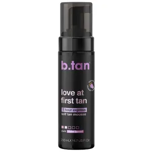 b.tan Violet Base Self Tanner Mousse | Love At First Tan - Best, 1 Hour Express Sunless Tanning Foam, Cancels Orange Tones, Dark Bronzing Glow, No Fake Tan Smell, Face & Body, 6.7 Fl Oz