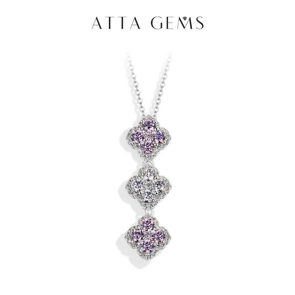 Women's 3mm Synthetic Moissanite Gemstone Pendant Necklace - Dainty Crystal Pendant Adorned with Colorful Flower, Pink Zircon, Female Daily Wear Moissanite Jewelry for Anniversary, Birthday Gift N020 summerwins, Synthetic Stone, Colorful Flower Design, Fi