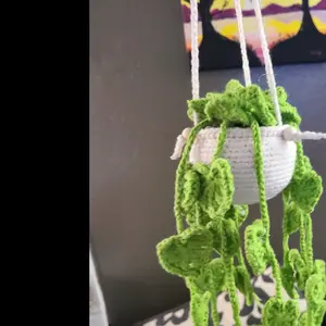 Crocheted Monstera Vine "Swiss Cheese Plant" Hanging Plant for Car Rearview Mirror