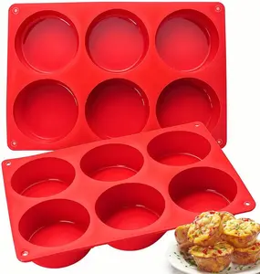 Silicone Egg Bite Molds, 2 Pack Frittata Pan, Deep 3 Inch Cups, Sous Vide Round Rolls Molds for Breakfast Sandwiches, Omelets, Dinner Rolls, Baking - Red