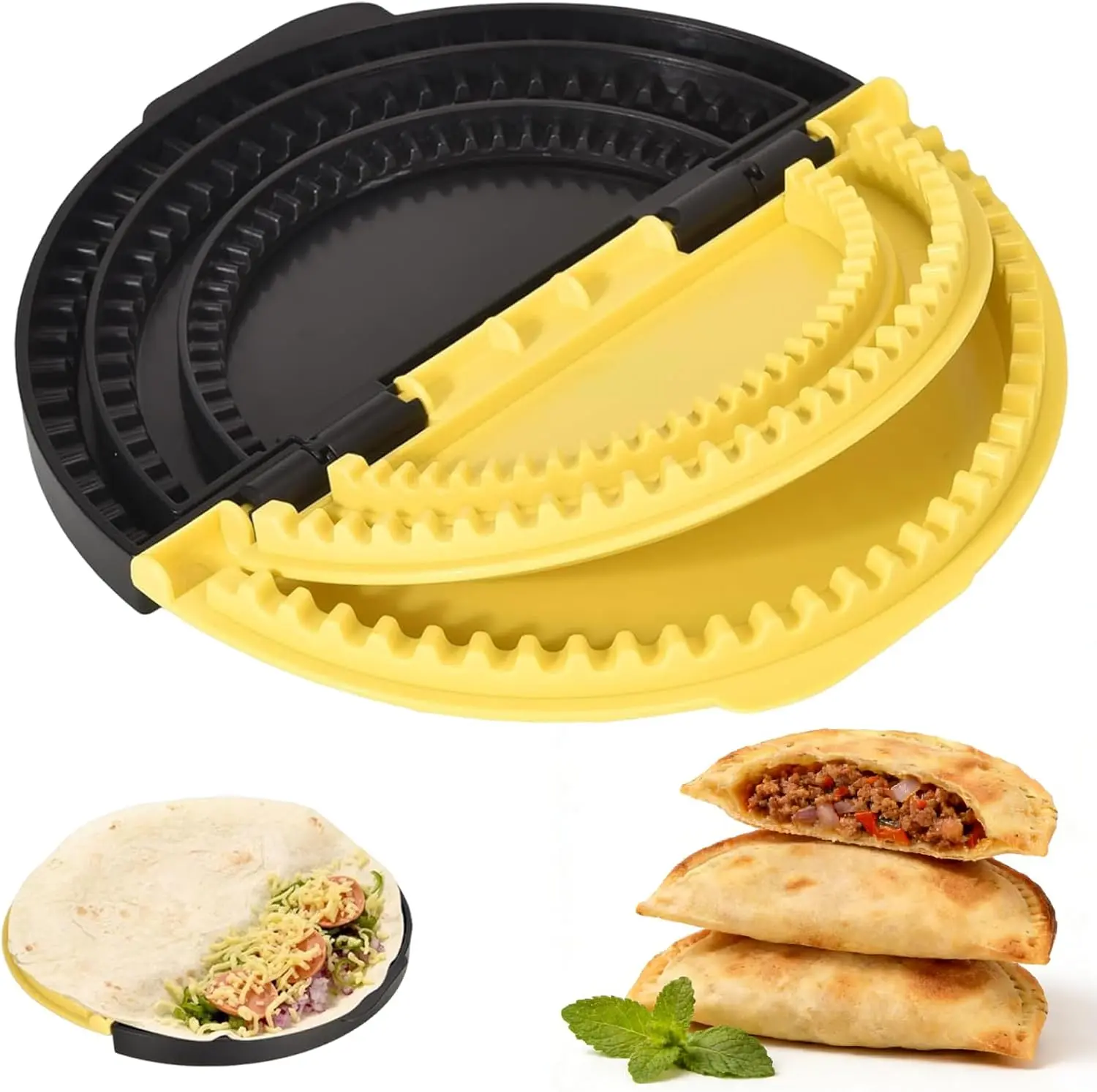 Kitchen Plastic 3-in-1 Tortilla Sealer - 3 Interchangeable 14cm,18cm,21cm Plates, Quesadilla Press, Burrito Maker, Leak-Resistant Tortilla Crimper, Wrap Maker