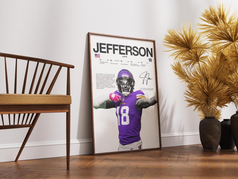 Justin Jefferson Poster, Wall Print, Football , Poster Print, Sports Decor, Minnesota Poster, Football Gift, Poster Gifts, Gift For Fan - Unframed