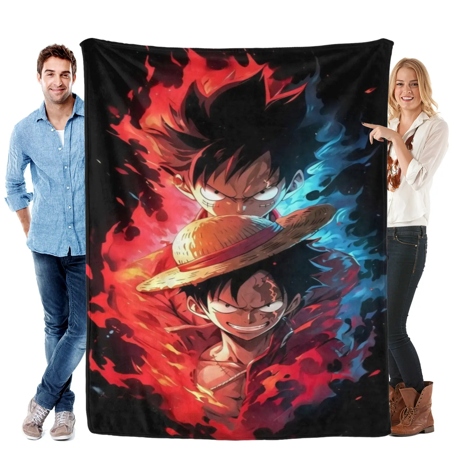 One Piece Dual Straw Hat Luffy Blanket,Ultra Soft Plush Throw,Transformation Print For Movie Night Lounge,One Piece Gifts For Anime Otaku
