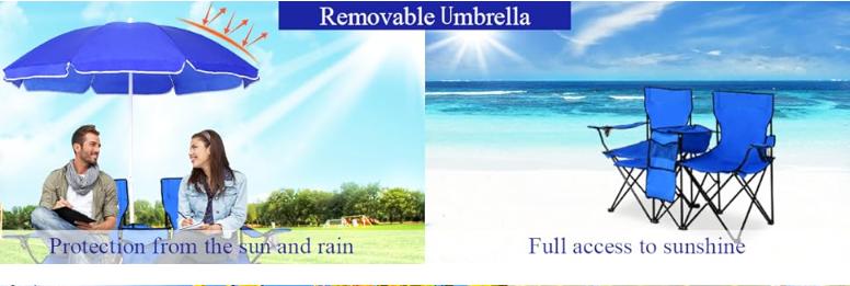 COSTWAY Double Portable Picnic Chairs, Folding Camping Chairs w/Detachable Umbrella, Cooler Bag, Cup Holders, Patio Beach Camping Chairs for Outdoors-Back to School COSTWAY Double Portable Picnic Chairs, Folding Camping Chairs w/Detachable Umbrella, Cooler Bag, Cup Holders, Patio Beach Camping Chairs for Outdoors-Back to School