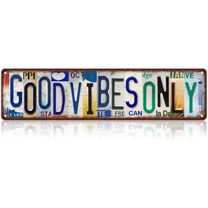 Retro Print Vintage Metal Tin Sign - Good Vibes Design, 16x4 Inches, Man Cave Home Wall Decor for Bar & Cafe (Home Supplies Plaque), Home Decor Products, Metal-Toned Home Signs