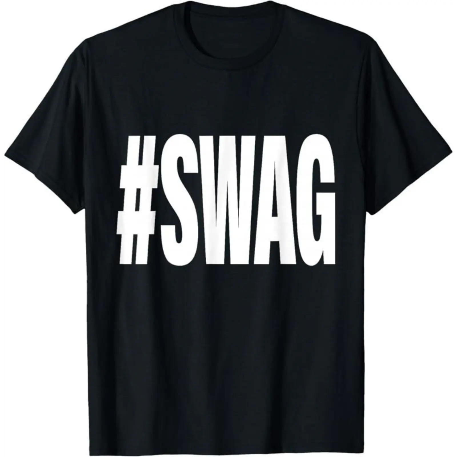 Men's Fitted Short-Sleeve Graphic Print Sporty Chic Round Neck Hashtag Swag Streetwear Sports Top, Male Cold-Wash Casual Top