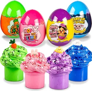 Easter Basket Stuffers for Kids – 4-Pack Butter Slime Eggs with Colorful Slimes, Glitter, and Figurines – Fun Sensory Toy, Party Favors, Basket Fillers