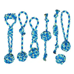 Blue Large Size Tough Cotton Knot Rope Toy Set Of 7, Heavy Duty Dental Chew Accessories, Wear Resistant Teething Tug Play Toys, Practical Oral Care Supplies for Large Breed Dogs And Aggressive Chewers in Daily Interactive Training