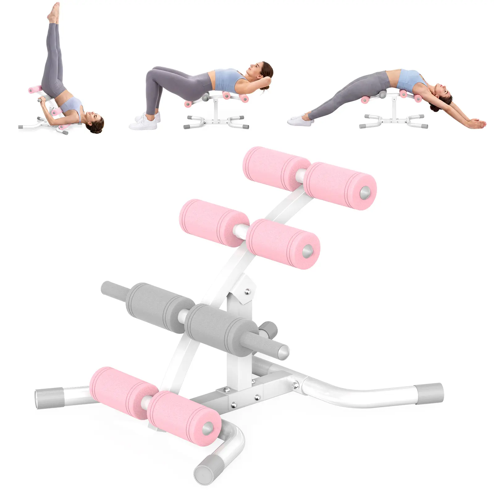 RELIFE Mini Inversion Table with 8 Massage Foam Rollers, Compact Foldable Household Full-Body Stretching Training Machine