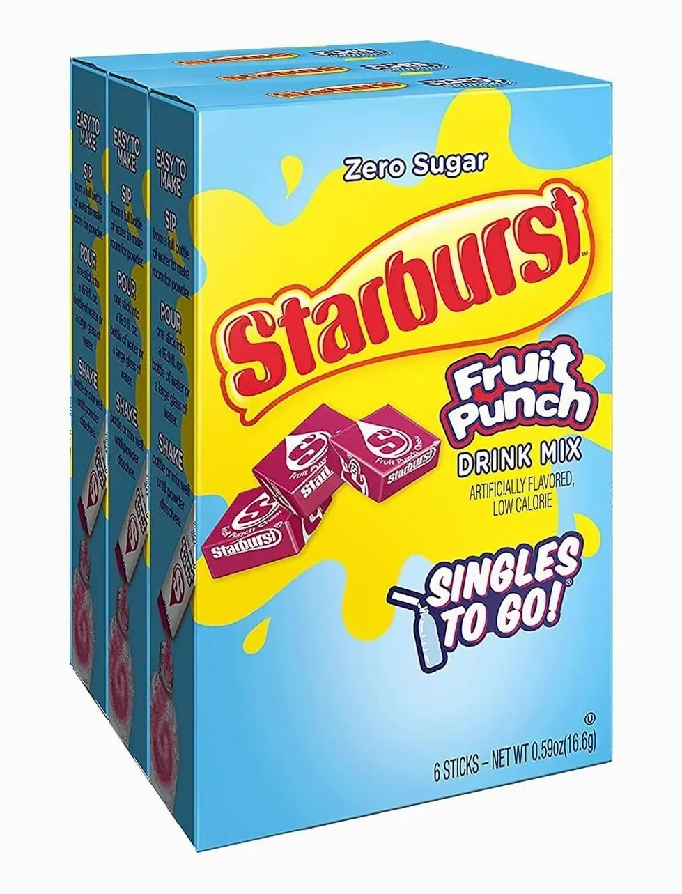 Starburst Singles To Go Powdered Drink Mix, Fruit Punch, 3 Boxes with 6 Packets Each - 18 Total Servings, Sugar-Free Drink Powder, Just Add Water, 6 count (Pack of 3)