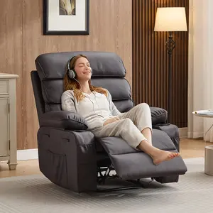 Garvee PU Leather Extra Wide Manual Recliner for Adults with Massage and Heat, Large Lazy Chair with 1.5X Sponge Comfort Arm and Back for Living Room, Bedroom
