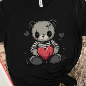 Unisex Cute-Emo Punk Tee, Sad Teddy Bear Tshirt, Emo Goth Aesthetic T-Shirt, Y2K Grunge Style, Gift for Emo, Emo-Style Tee, Punk Aesthetics Shirt 2572