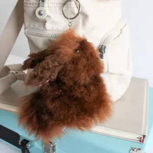 Fluffy handmade Brown Bunny Keychain - ethically sourced alpaca fur cute bunny bag charm/keychain
