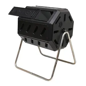 FCMP Outdoor 37 Gallon Elevated Dual Chamber Tumbling Garden Composter Bin Black Heavy Duty Gardening Tool with UV Resistant Plastic & Aeration Holes