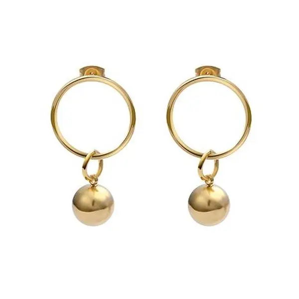 Stately Steel Ball Hoop Dangle Earrings