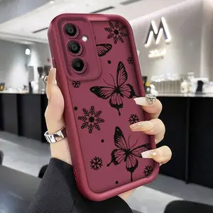 Phone Case - Phone Case Suitable for Samsung Galaxy S26,S26PLUS,S26ULTRA,S25,S25PLUS,S25ULTRA,S24,S24FE,S24PLUS,S24ULTRA,A54,A53,A52,A36,A35,A34,A33, 4G Light Luxury Easy Exquisite Hollow Black Butterfly Angel Eye Lens Protective Cover Matte High-End New
