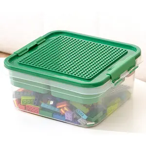 Toys Organizer Bins for Lego, Building Blocks with Building Baseplate Lid, Containers for Building Brick Stackable Organizer Bin Toy Chest