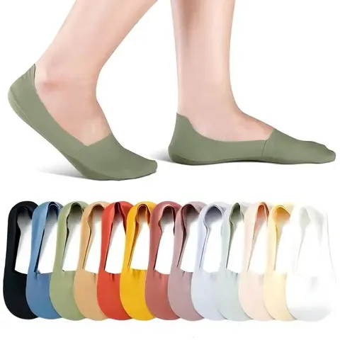Women's 10-Pair Minimalist Solid Color Seamless Ice-Silk Boat Socks - Breathable Low-Cut, Comfy, Sweat-Wicking Ultra-Thin Short Cuff Invisible Underwear for Women, Adult, Boat Shoes, Ballet Flats, Spring Summer, Birthday
