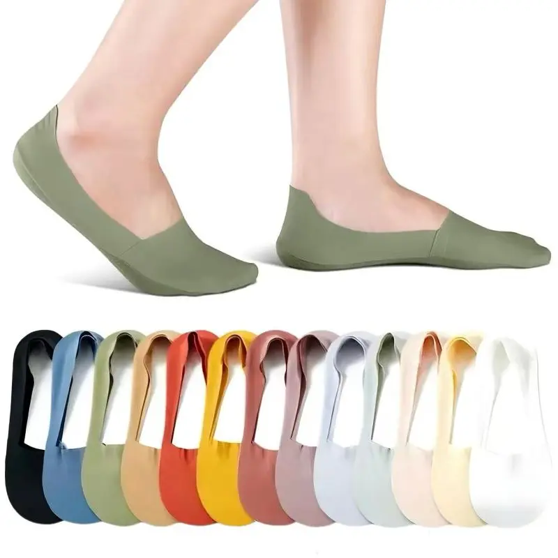 Women's 10-Pair Minimalist Solid Color Seamless Ice-Silk Boat Socks - Breathable Low-Cut, Comfy, Sweat-Wicking Ultra-Thin Short Cuff Invisible Underwear for Women, Adult, Boat Shoes, Ballet Flats, Spring Summer, Birthday