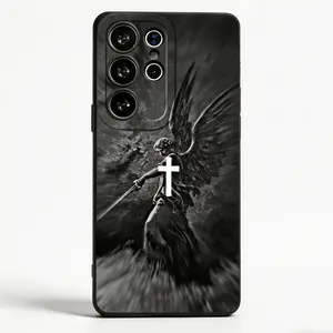 Saint Michael Cross Pattern Phone Case, Soft Silicone,Fully Protected and Shockproof For Samsung Galaxy S26 S25 S24 S23 S22 S21 Ultra Plus S25edge S24FE A14 A15 A16 A35 A36 A53 A54 Note20ultra Cool Vintage S26+ S25+ S24+ S22+ San Miguel