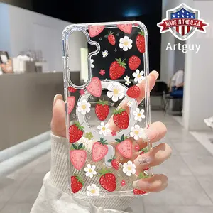 Magnetic Phone Case for Samsung Galaxy S24 Plus S25 Ultra S23 FE Ultra S22+ Strawberry Daisy Pattern TPU Shockproof Anti-Scratch Stylish Smartphone Cover