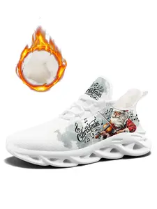 Men's Festive Musical Christmas Sneakers - Warm Plush Lined Comfort, Lightweight Holiday Themed Shoes with Santa Violin & Music Note Design for Seasonal Celebrations