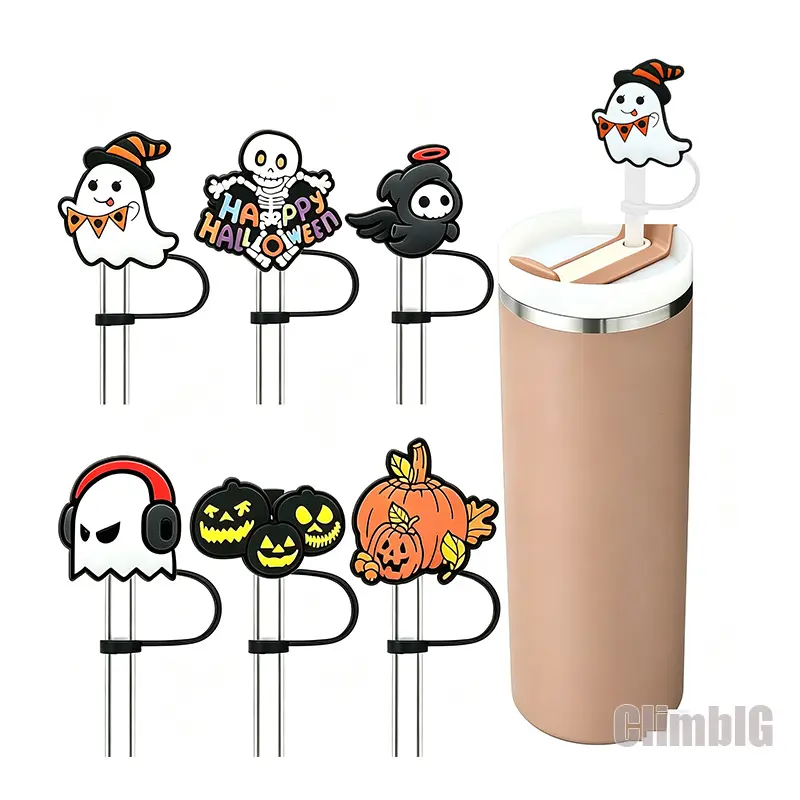 6PCS Halloween Straw Covers, Cute Ghost Pumpkin Black Cat Straw Toppers, Reusable Dustproof Silicone Straw Caps for Tumblers , Spooky Season Drink Accessories, Halloween Party Favor Gifts