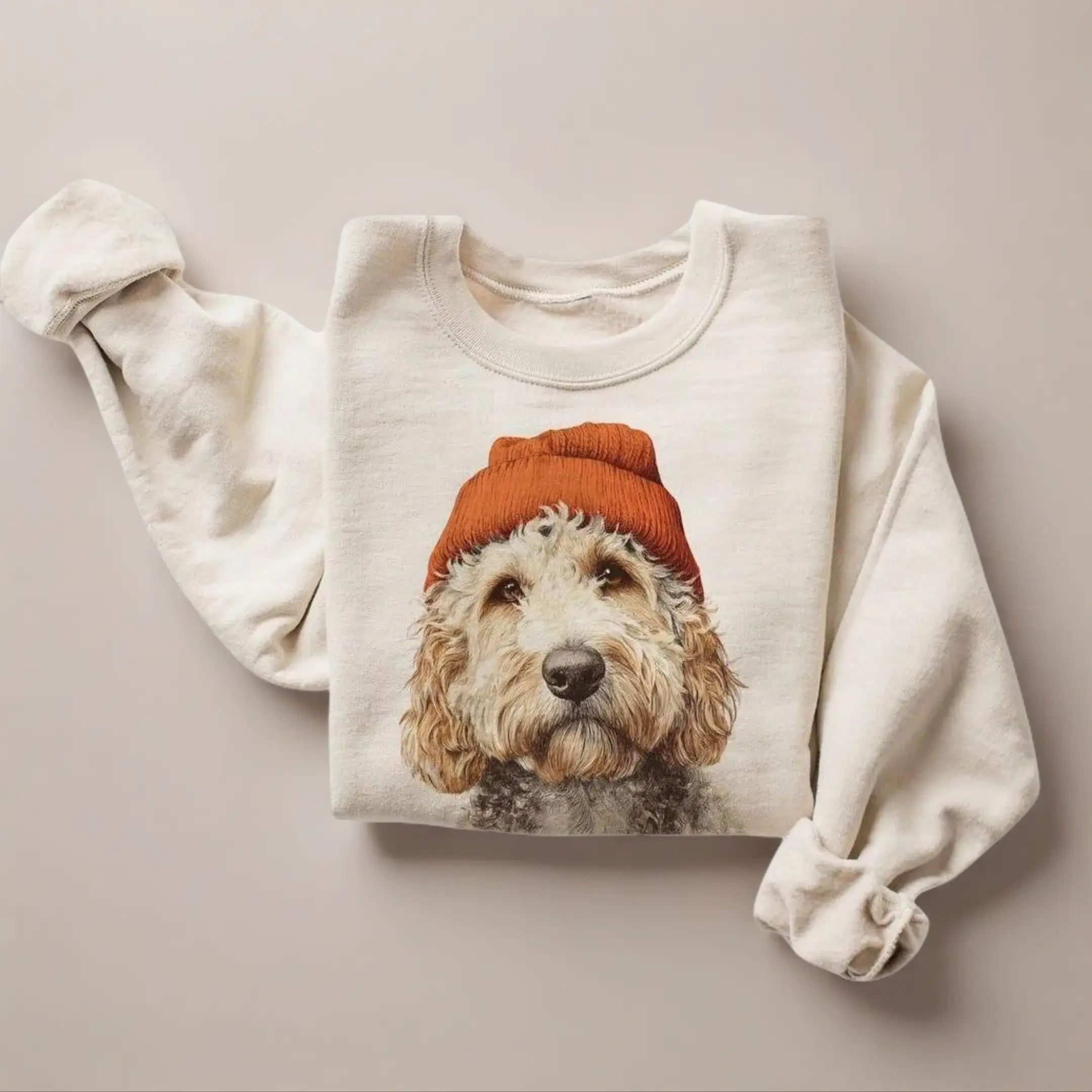 Retro Cockapoo Wearing Beanie Vintage Dog Sweatshirt Vintage Unisex