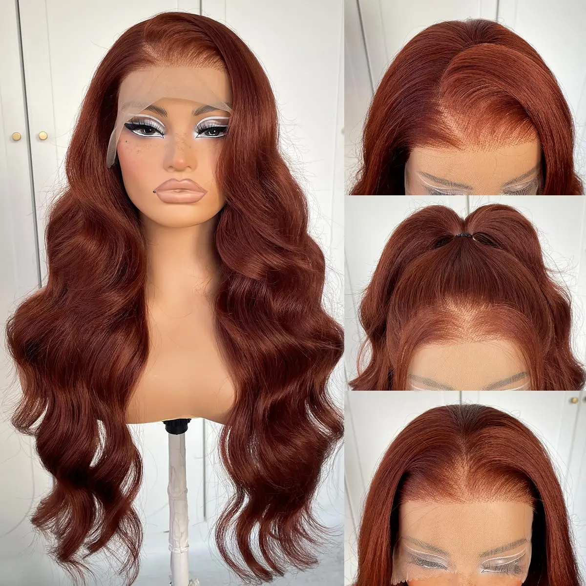 Reddish Brown Lace Front Wigs Human Hair Pre Plucked Reddish Brown Body Wave Human Hair Wig 180 Density 13X6 HD Lace Frontal Wigs Color Brown Auburn Wig Human Hair